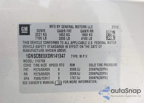 2013 Chevrolet Tahoe Lt from USA, damaged, VIN 1GNSCBE0XDR141347